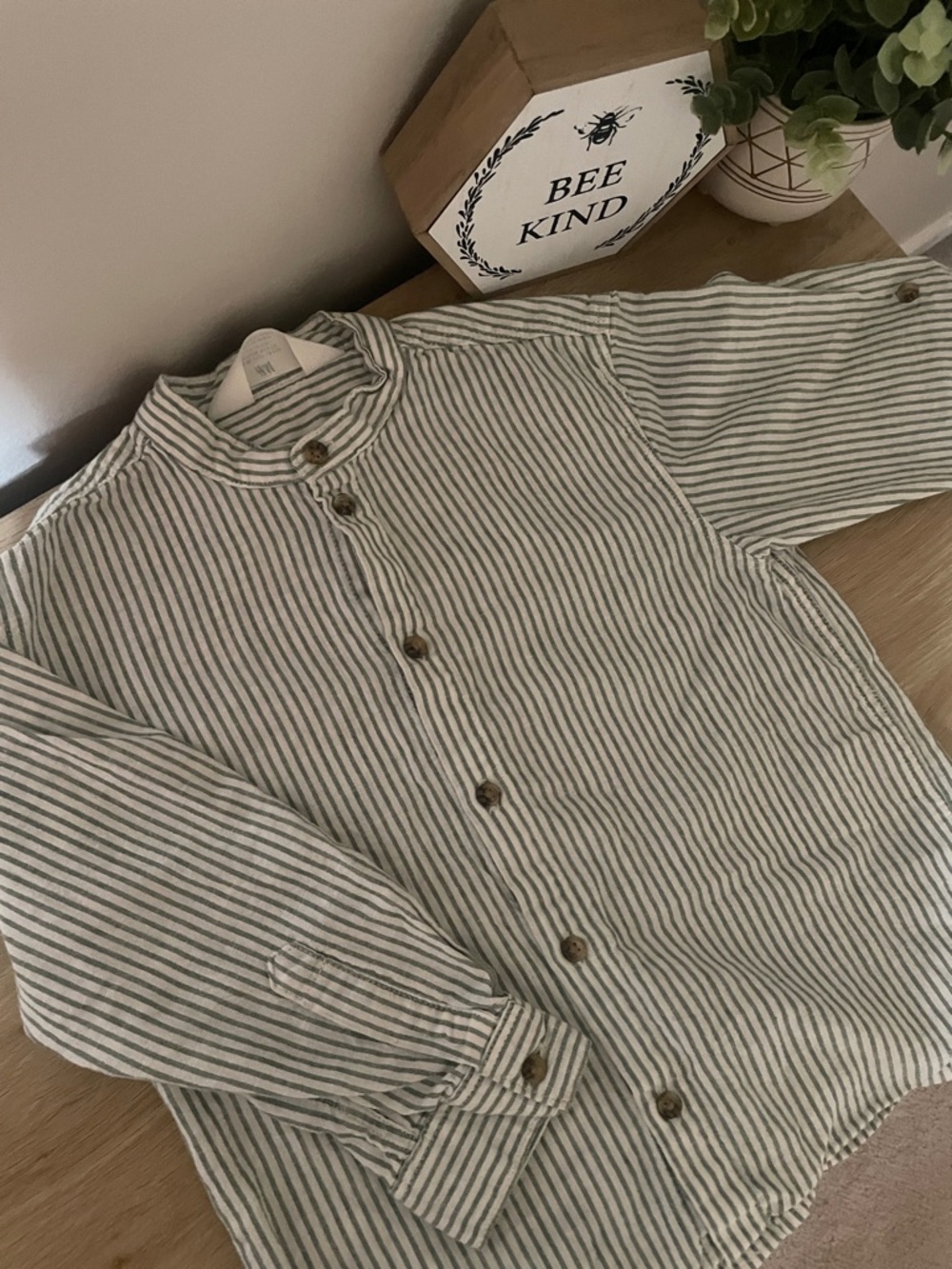 Linen Blend Striped Button-Up Shirt